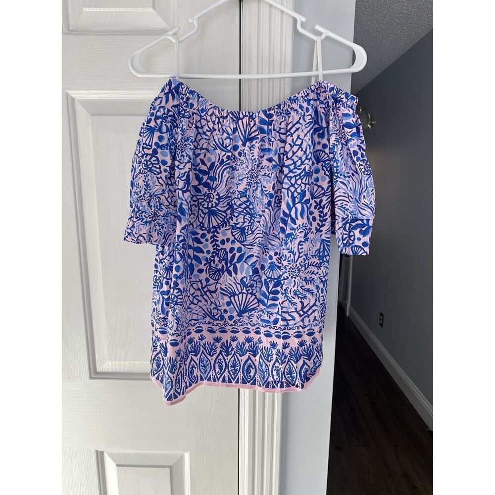 EUC Lilly Pulitzer Frankee Off The Shoulder Puff Sleeve Top Calla Lily Size L - Picture 4 of 6